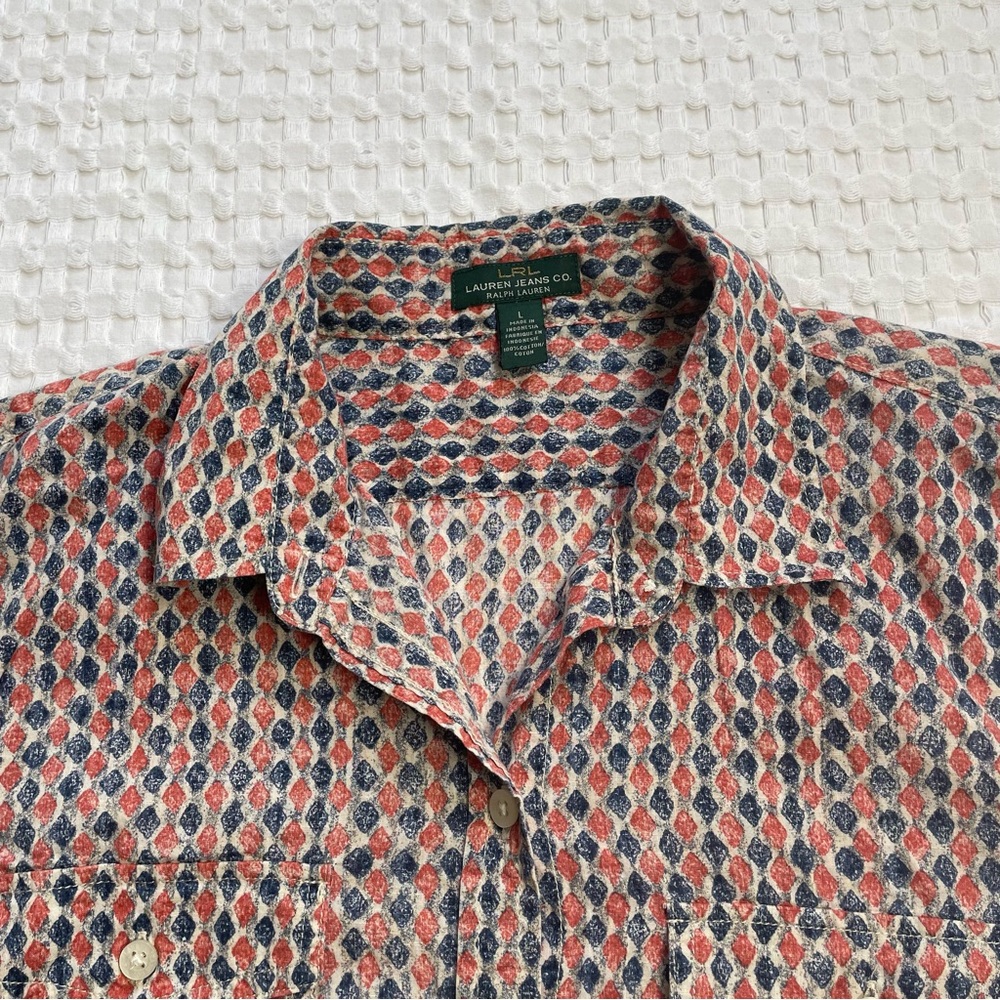 Lauren Jeans Co Ralph Lauren LRL Shirt Large Womens Diamond Geometric Cotton